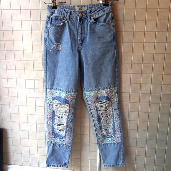 Topshop Moto mom jeans with sequins - Picture 2 of 9